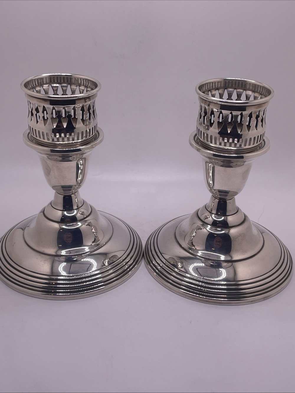 Vintage Intl Silver Set of 2 Weighted Sterling Silver Candle Holders w/ Inserts